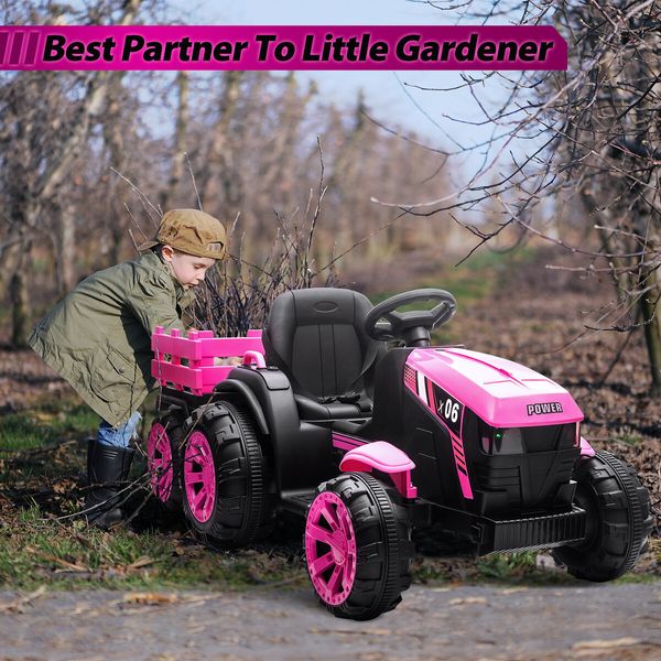 Kids Electric Cars Ride On Toy Tractor Trailer Vehicle Parental Remote Control Pink 12V Battery MP3 Safety Belt LED Light