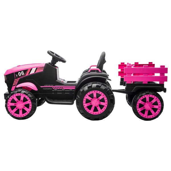 Kids Electric Cars Ride On Toy Tractor Trailer Vehicle Parental Remote Control Pink 12V Battery MP3 Safety Belt LED Light