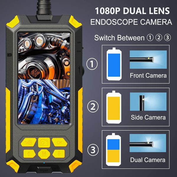 Dual Lens Industrial Borescope Inspection Camera 1080P HD with Light Waterproof Scope for Automotive Engine-5M