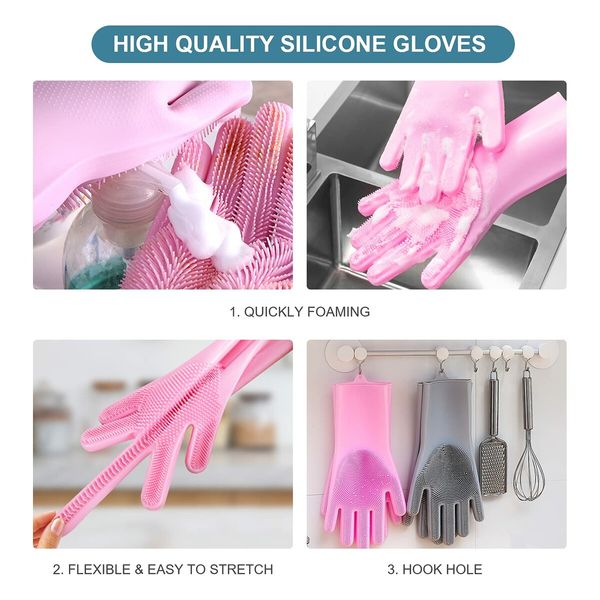 Magic Dish Washing Gloves with Scrubber, Silicone Reusable Cleaning Gloves, Heat-proof Household Scrubber Gloves