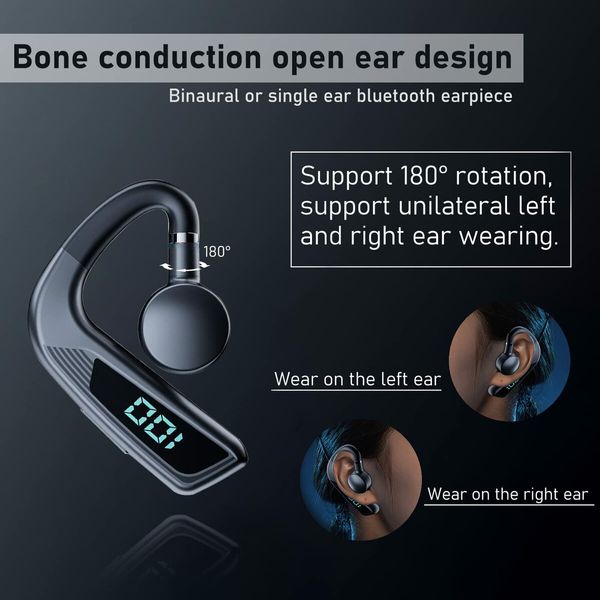 V18 Bone Conduction Headphones Bluetooth5.0 Earbuds With Earhooks With LED Digital Display Business Wireless Earphone For Phones Color Green