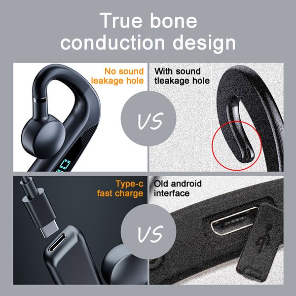 V18 Bone Conduction Headphones Bluetooth5.0 Earbuds With Earhooks With LED Digital Display Business Wireless Earphone For Phones Color Green