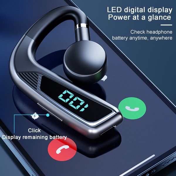 V18 Bone Conduction Headphones Bluetooth5.0 Earbuds With Earhooks With LED Digital Display Business Wireless Earphone For Phones Color Blue