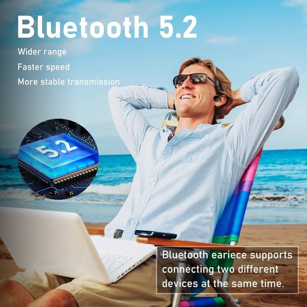 V18 Bone Conduction Headphones Bluetooth5.0 Earbuds With Earhooks With LED Digital Display Business Wireless Earphone For Phones Color Blue