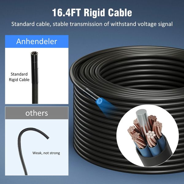 Borescope Inspection Camera with 8 LED Lights 8mm Handheld Waterproof Sewer Endoscope Snake Camera 5M Semi-Rigid Cord