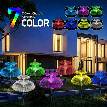 Double Layer Solar Jellyfish Lights 7 Color Changing Solar Garden Lights Waterproof Outdoor Flowers Lamp Courtyard Pathway Landscape Decor