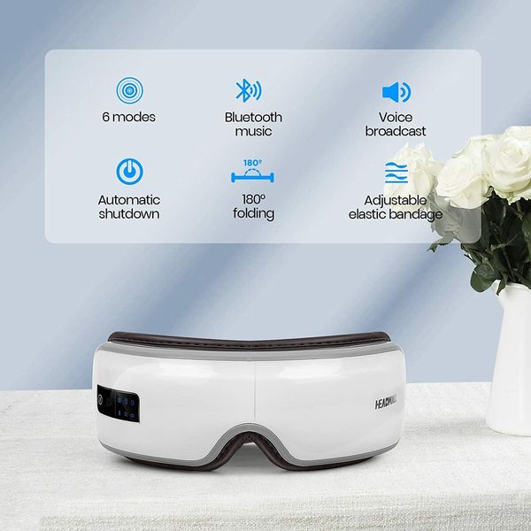 Eye Massager with Heat Eye Massager with Bluetooth Music, 6 Massager Modes and 10 Minutes Auto Shutdown White