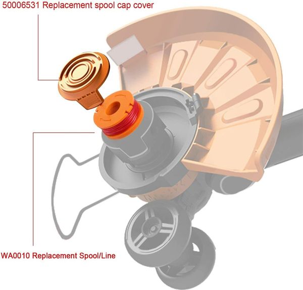 WA0010 Edger Spools Replacement for Worx WG180 WG163 Weed Wacker Eater String (6 Spool, 2 Cap)