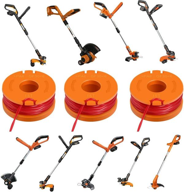 WA0010 Edger Spools Replacement for Worx WG180 WG163 Weed Wacker Eater String (6 Spool, 2 Cap)