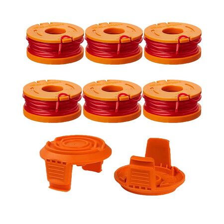 WA0010 Edger Spools Replacement for Worx WG180 WG163 Weed Wacker Eater String (6 Spool, 2 Cap)