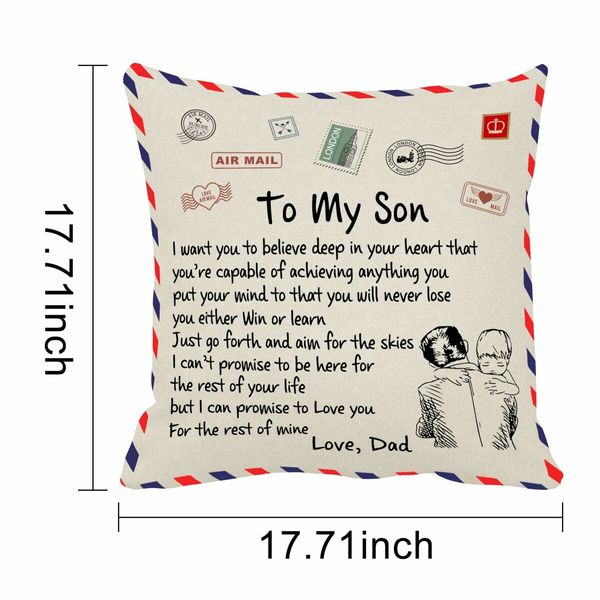 Father's Gift To His Son Pillow Covers To My Son, Envelope Decorative Square Throw Pillow Case For Holiday Birthday Gifts (For Son)