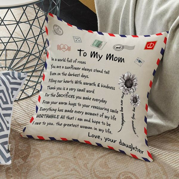 Daughter's Gift To My Mom Pillow Covers Envelope Decorative Square Throw Pillow Case For Mother's Day Birthday Valentines Gifts (For Mom)