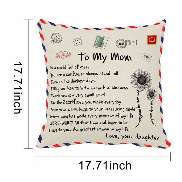 Daughter's Gift To My Mom Pillow Covers Envelope Decorative Square Throw Pillow Case For Mother's Day Birthday Valentines Gifts (For Mom)