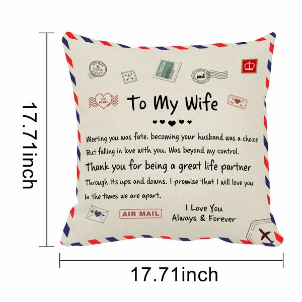 Pillow Covers To My Wife,  Envelope Decorative Square Throw Pillow Case For Wife Mother's Day Birthday Valentines Gifts (To My Wife)