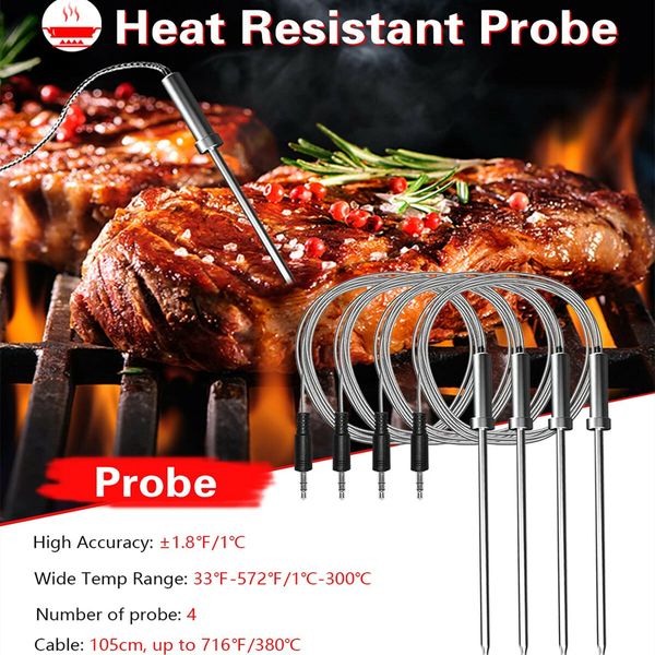 Digital Meat Thermometer Wireless Bluetooth for BBQ Smoker Kitchen Cooking Grill Thermometer Timer-4 Probes