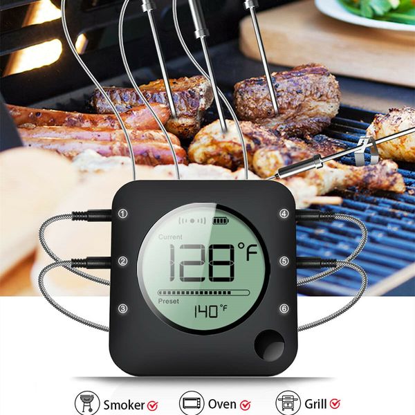 Digital Meat Thermometer Wireless Bluetooth for BBQ Smoker Kitchen Cooking Grill Thermometer Timer-4 Probes