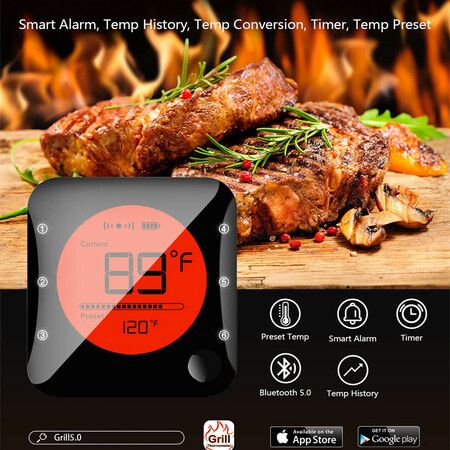 Digital Meat Thermometer Wireless Bluetooth for BBQ Smoker Kitchen Cooking Grill Thermometer Timer-3 Probes