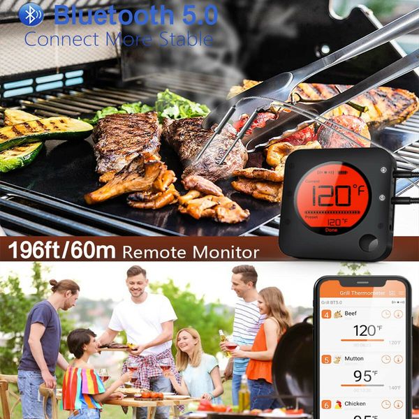 Digital Meat Thermometer Wireless Bluetooth for BBQ Smoker Kitchen Cooking Grill Thermometer Timer-2 Probes