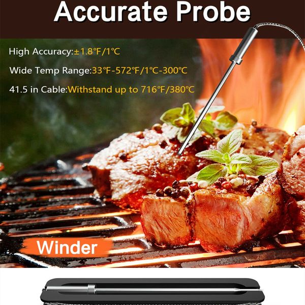 Digital Meat Thermometer Wireless Bluetooth for BBQ Smoker Kitchen Cooking Grill Thermometer Timer-2 Probes