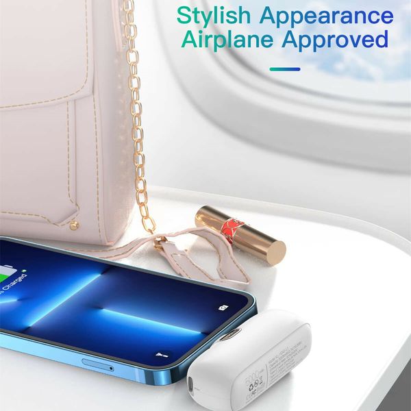 Mini Power Bank iPhone Portable Charger 5000mAh Fast Charging Ultra-Compact for iPhone 14/14Pro/14 Plus/13/13 Pro-White