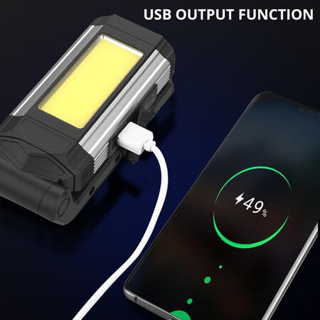 Multifunctional USB Rechargeable COB Work Light With Magnet Super Bright Led Flashlight Auto Repair Light Portable Camping Lamp Color Silver