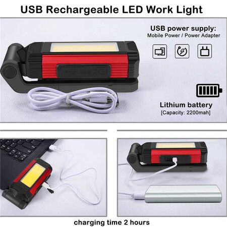 Multifunctional USB Rechargeable COB Work Light With Magnet Super Bright Led Flashlight Auto Repair Light Portable Camping Lamp Color Silver