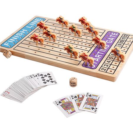 Horse Racing Board Game, Wooden Poker Toy with 11 Durable Horse Dice and Cards for Kids, Family Game, Chess Set