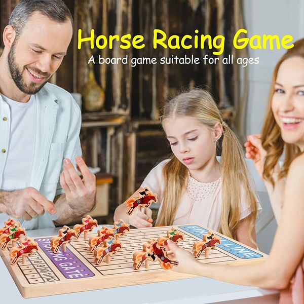 Horse Racing Board Game, Wooden Poker Toy with 11 Durable Horse Dice and Cards for Kids, Family Game, Chess Set