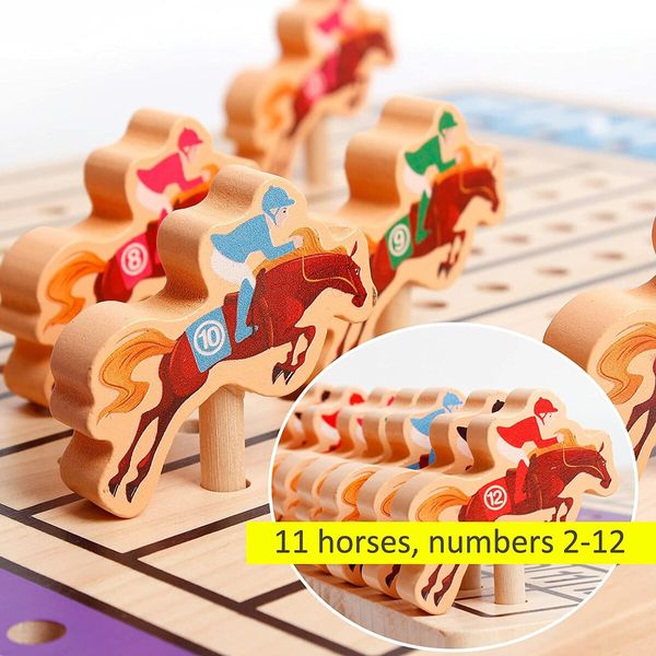 Horse Racing Board Game, Wooden Poker Toy with 11 Durable Horse Dice and Cards for Kids, Family Game, Chess Set