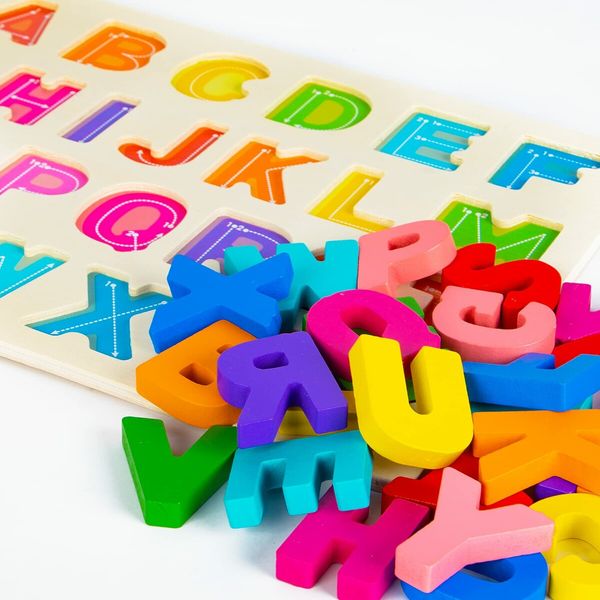 Alphabet Puzzle Wooden Puzzles for Toddlers 1-5 Year Old, Toys with Puzzle Board & Letter Blocks  Preschool Educational for Girls Boys Gift