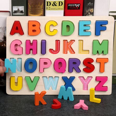 Alphabet Puzzle Wooden Puzzles for Toddlers 1-5 Year Old, Toys with Puzzle Board & Letter Blocks  Preschool Educational for Girls Boys Gift