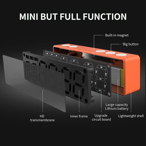 Mini Gym Timer Clock, Magnetic LED Interval Timer for Workout Home Gym Garage Fitness (Orange)