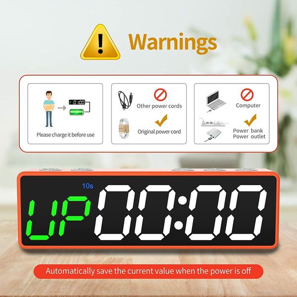 Mini Gym Timer Clock, Magnetic LED Interval Timer for Workout Home Gym Garage Fitness (Orange)