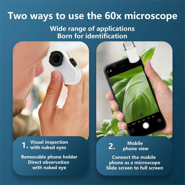 Mini Microscope For Cell Phone 60X Zooms LED Clip Loupes Microscope