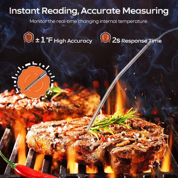 Digital Meat Thermometer for Cooking Touchscreen LCD Large Display Kitchen Timer for BBQ Oven-Rose Gold