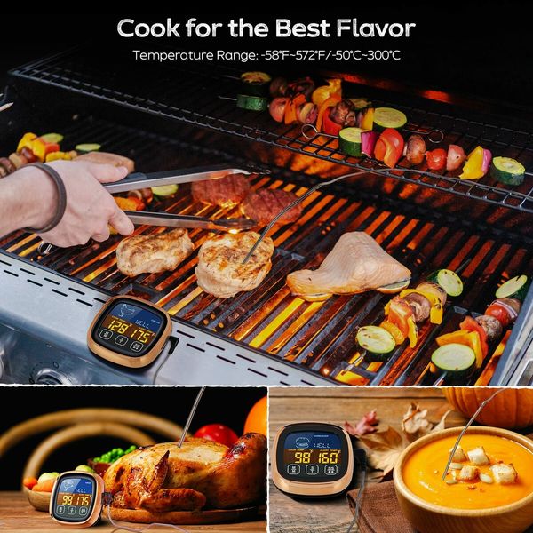 Digital Meat Thermometer for Cooking Touchscreen LCD Large Display Kitchen Timer for BBQ Oven-Rose Gold