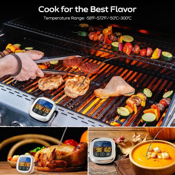 Digital Meat Thermometer for Cooking Touchscreen LCD Large Display Kitchen Timer for BBQ Oven-White