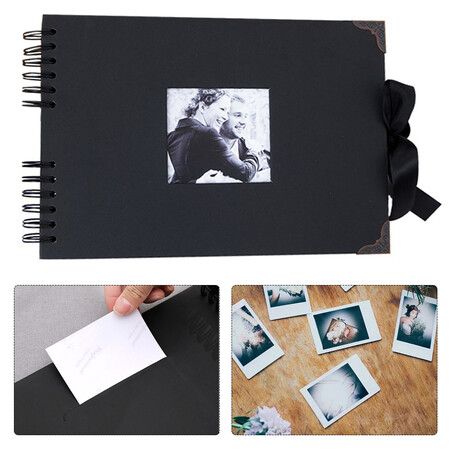 80 Pages Scrapbook Photo Album,DIY Craft Paper Photo Book,DIY Handmade Album Scrapbook Set,Records Anniversary,Graduation,Travelling,Color BLack