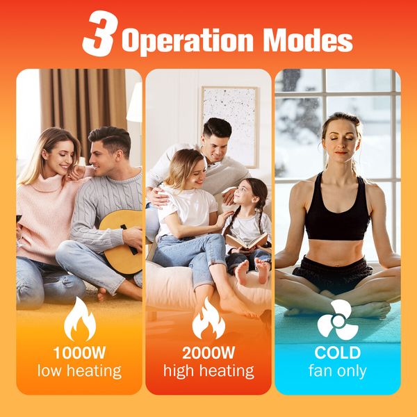 2000W Electric Heater Tower Energy Efficient Space Portable Indoor Fireplace Instant Warmer Oscillating Cooling Fan Bedroom Remote Maxkon