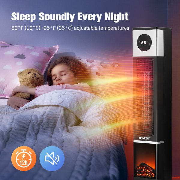 2000W Electric Heater Tower Energy Efficient Space Portable Indoor Fireplace Instant Warmer Oscillating Cooling Fan Bedroom Remote Maxkon