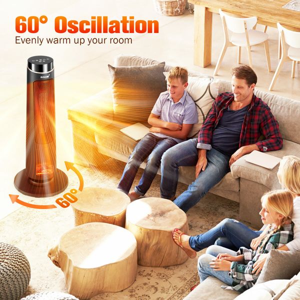 2000W Electric Heater Space Tower Room Indoor Energy Efficient Portable Fireplace Instant Oscillating Warmer Cooling Fan Remote Maxkon