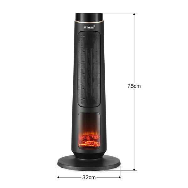 2000W Electric Heater Space Tower Room Indoor Energy Efficient Portable Fireplace Instant Oscillating Warmer Cooling Fan Remote Maxkon