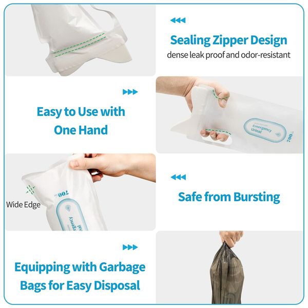Disposable Urine Bags, 700ML Urine Bags for Travel Camping Emergency and Traffic Jam,Pee Bags with Gel for Man, Women, Children, Patient and Pregnant 20PCS