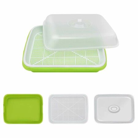 Seed Sprouter Tray BPA Free PP Soil-Free Big Capacity Healthy Wheatgrass Grower Sprouting Container Kit with Lid (2Pack,Green)