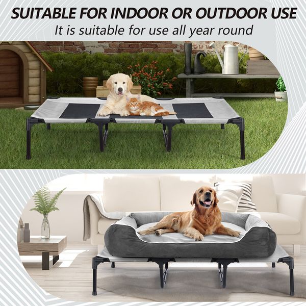 Dog Trampoline Bed Pet Sofa Cot Elevated Raised Extra Large Outdoor Camping Indoor Washable Portable Durable Grey XL