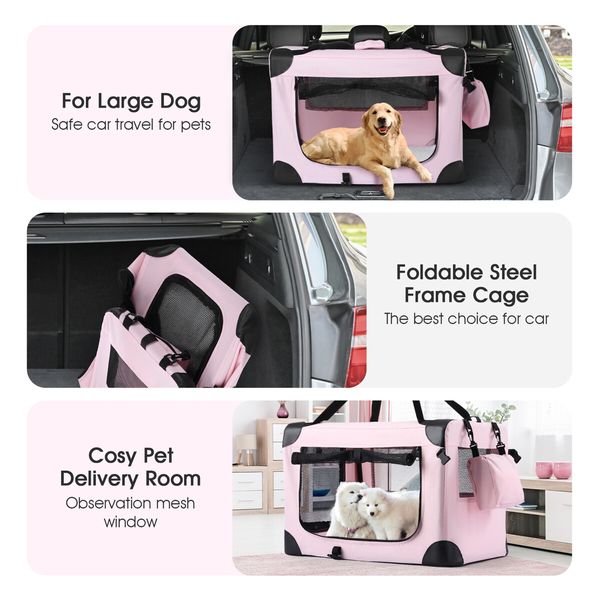 Dog Crate Kennel Soft Cat Travel Carrier Puppy Carry Bag Pet Cage Extra Large Foldable Portable 3XL Pink