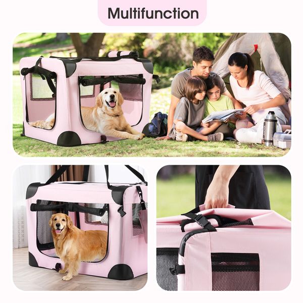 Dog Crate Kennel Soft Cat Travel Carrier Puppy Carry Bag Pet Cage Extra Large Foldable Portable 3XL Pink