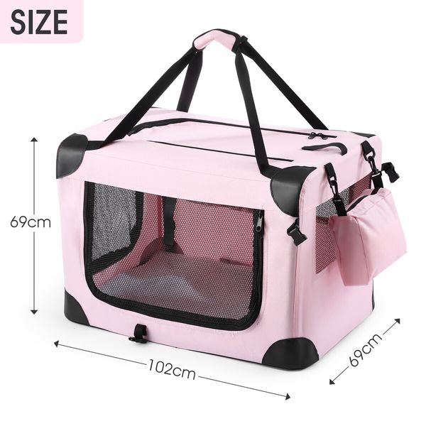 Dog Crate Kennel Soft Cat Travel Carrier Puppy Carry Bag Pet Cage Extra Large Foldable Portable 3XL Pink