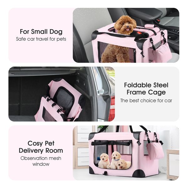 Soft Dog Crate Kennel Pet Cage Cat Travel Carrier Puppy Carry Bag Foldable Portable Medium Size Pink