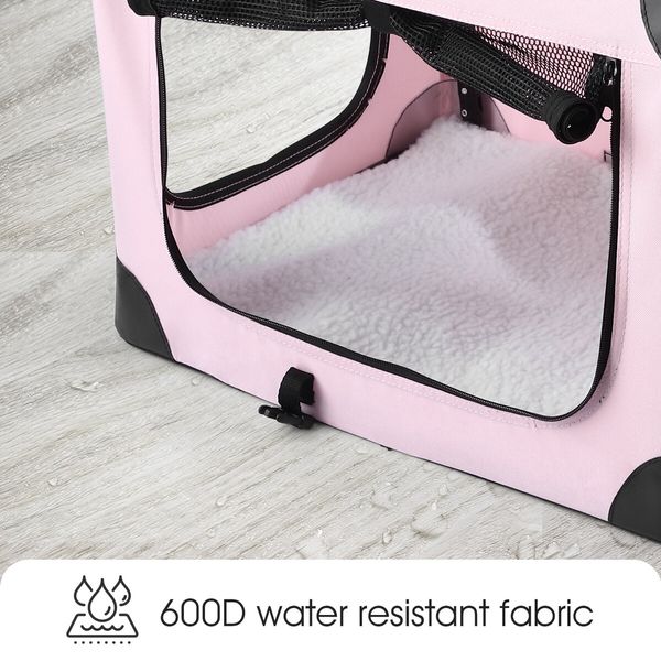 Soft Dog Crate Kennel Pet Cage Cat Travel Carrier Puppy Carry Bag Foldable Portable Medium Size Pink